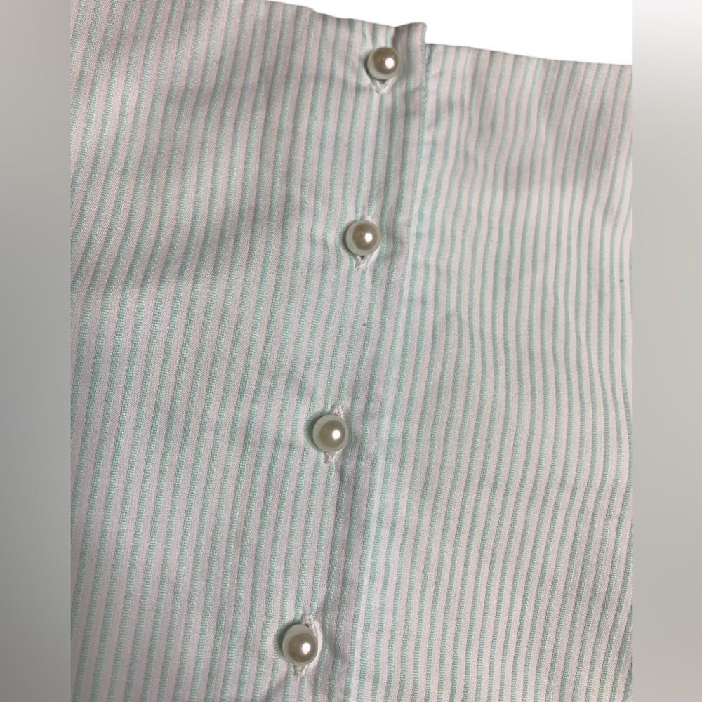 Janie And Jack Blouse Girls Size 6 Mint Green Striped Blouse Easter Shirt Top - Picture 3 of 6